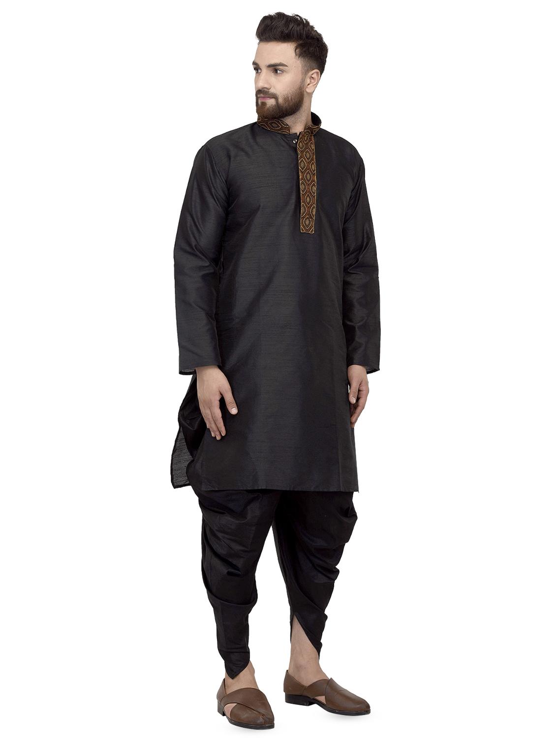 black solid dhoti kurta set with embroidered neckline - 16553570 - Zoom Image - 2