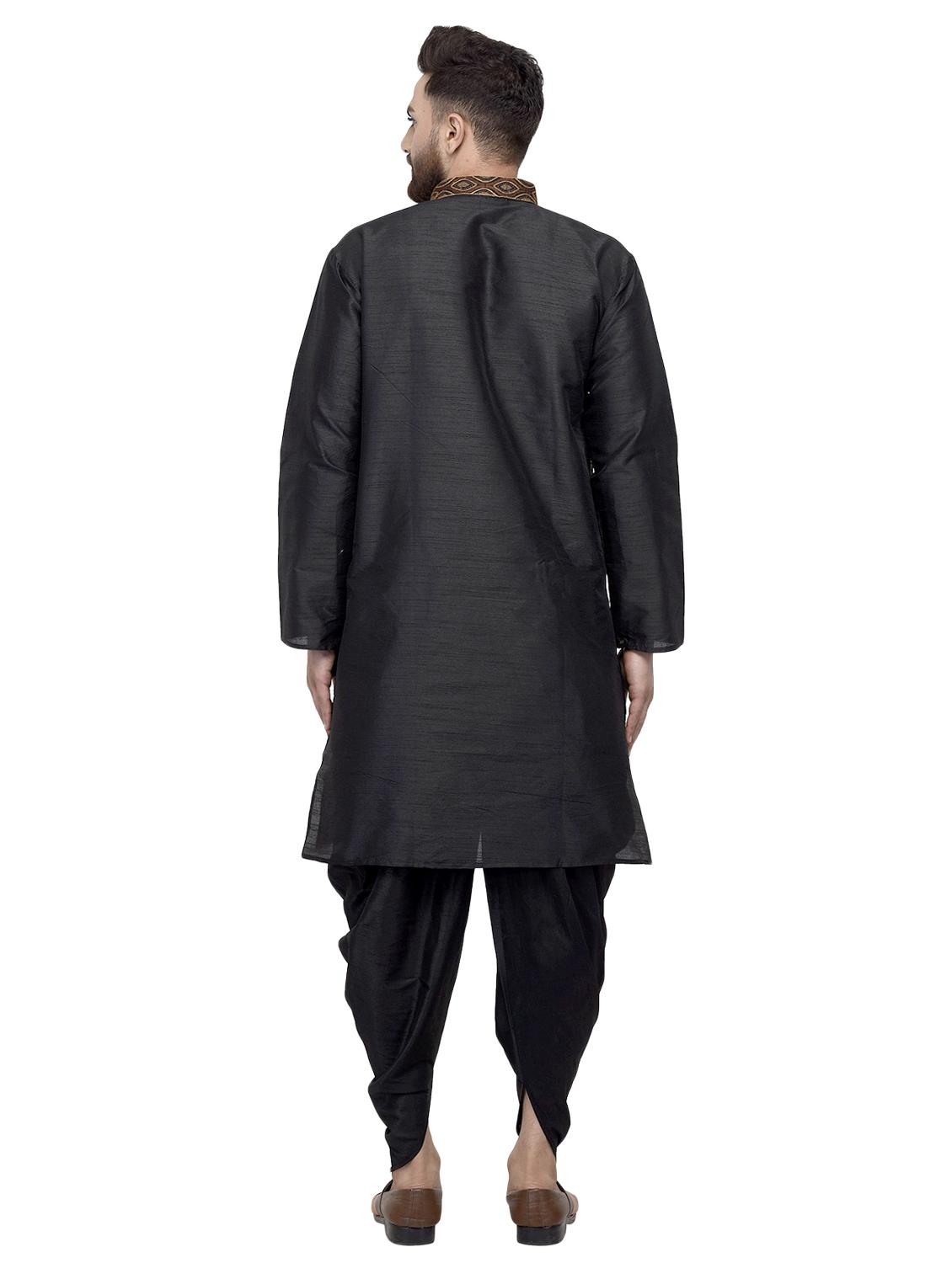 black solid dhoti kurta set with embroidered neckline - 16553570 - Zoom Image - 3