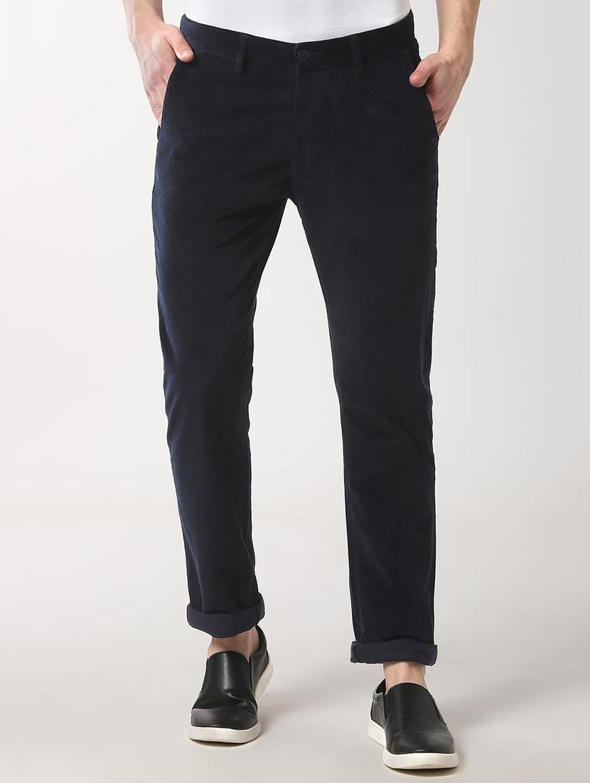 navy blue solid chinos - 16557623 - Zoom Image - 1