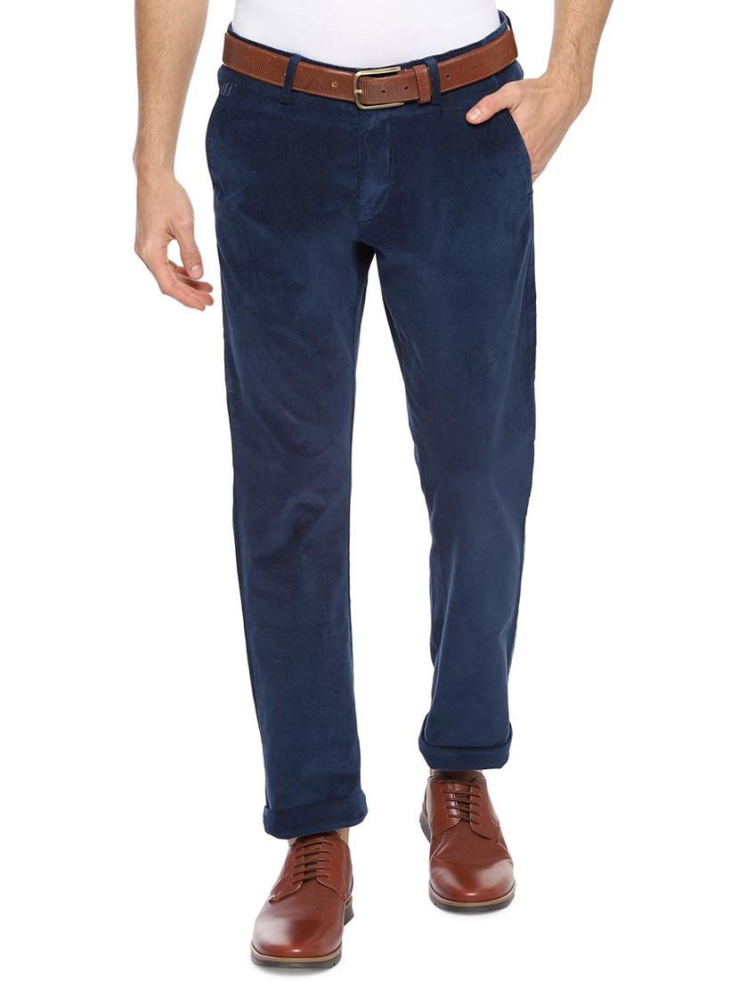 navy blue solid corduroy trouser - 16557627 - Zoom Image - 1