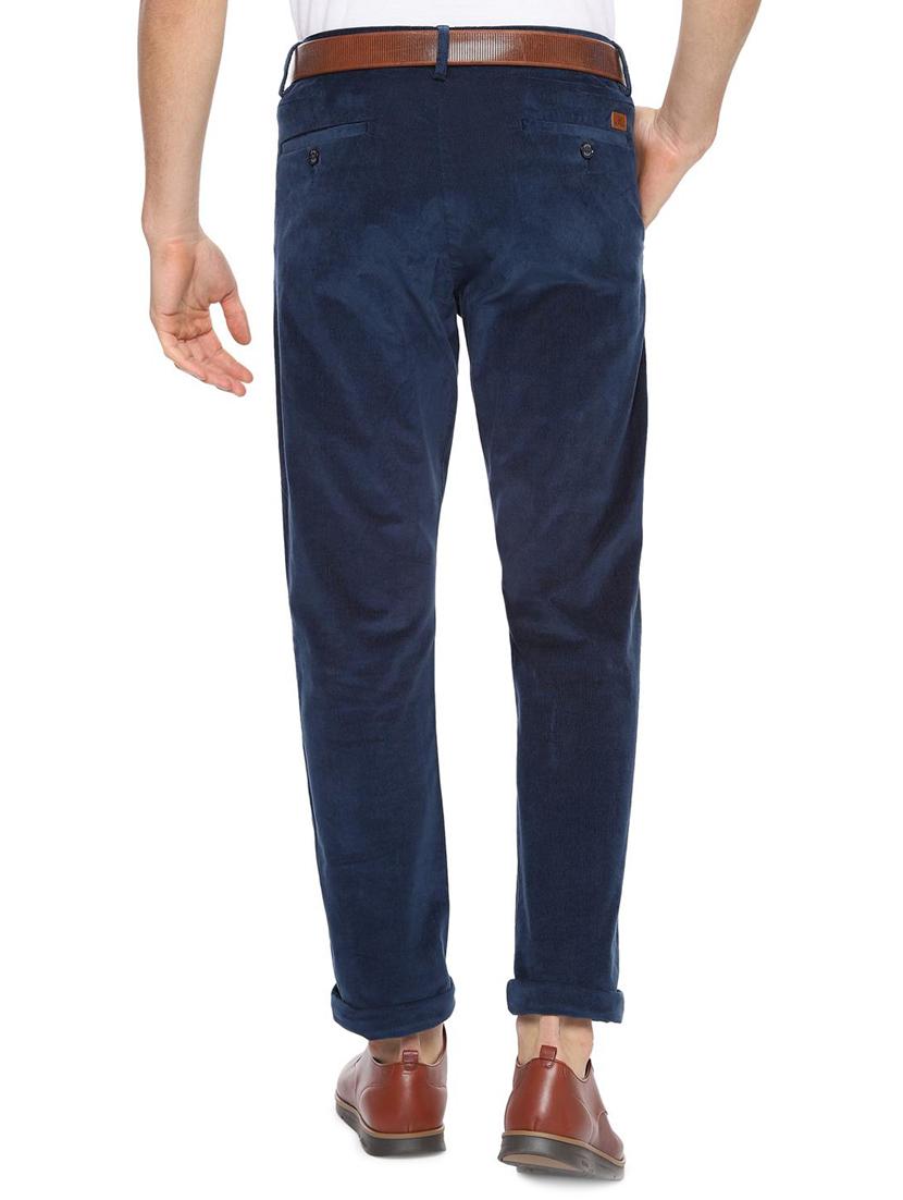 navy blue solid corduroy trouser - 16557627 - Zoom Image - 2
