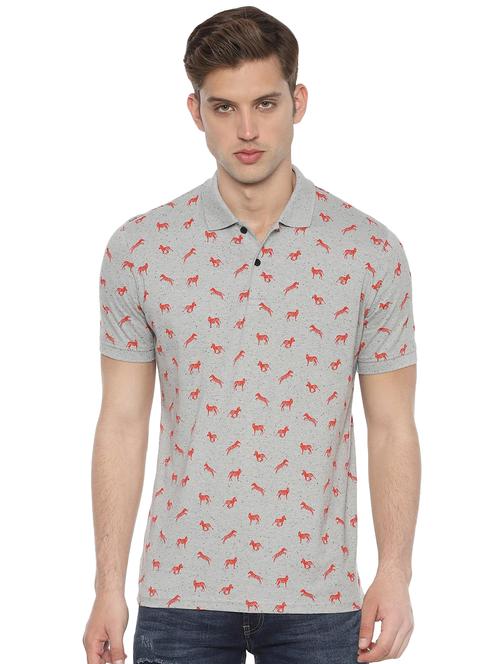 grey printed polo t-shirt - 16557989 - Standard Image - 1