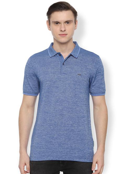 blue self design polo t-shirt - 16557992 - Standard Image - 1