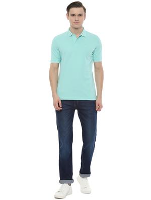 light blue solid polo t-shirt - 16558045 - Standard Image - 3