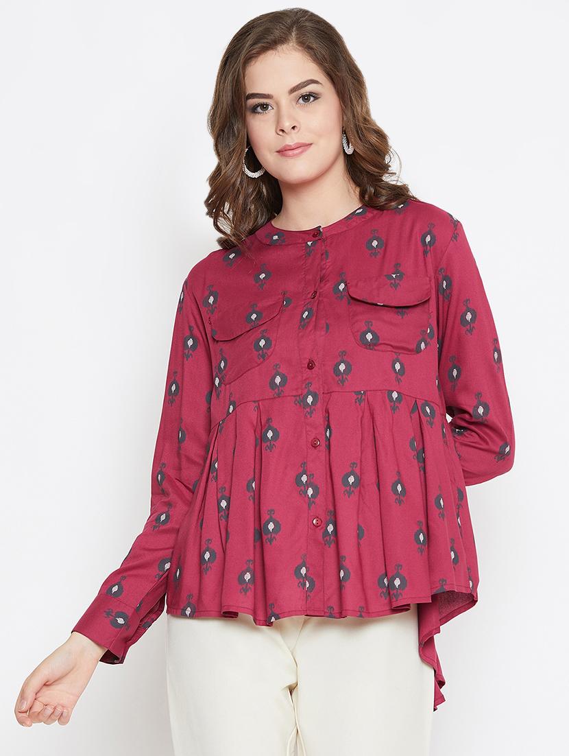 mandarin neck high low shirt - 16559406 - Zoom Image - 1