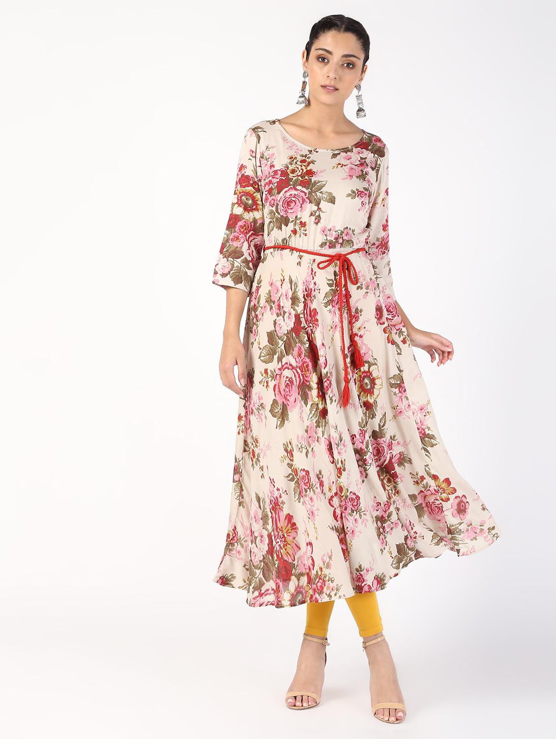 floral printed flared kurta - 16559648 - Zoom Image - 1
