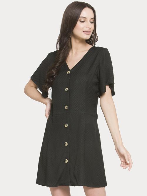 v neck button detail a-line dress - 16560001 - Standard Image - 1