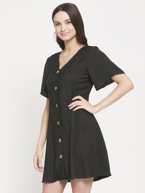 v neck button detail a-line dress - 16560001 - Standard Image - 2