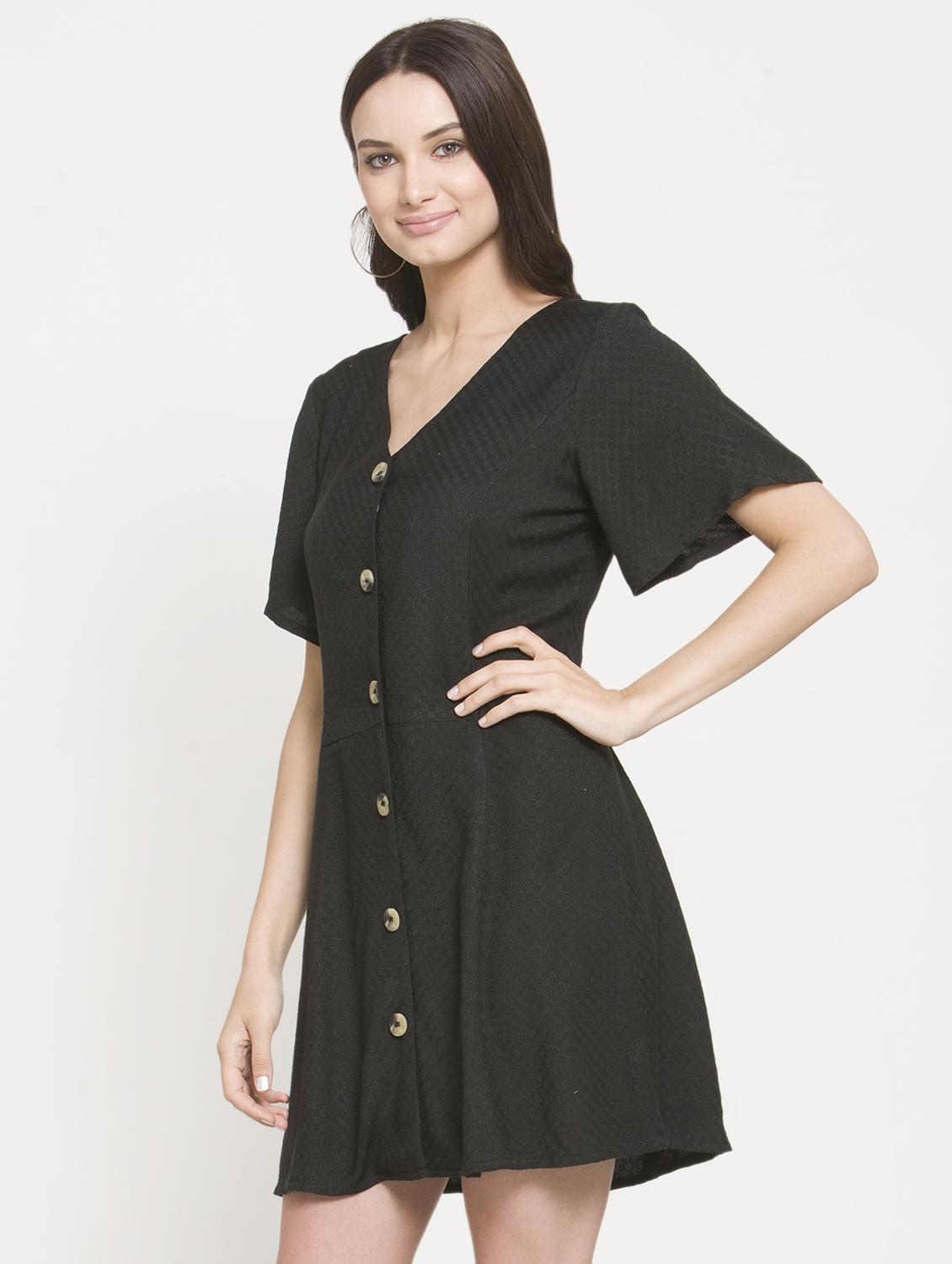v neck button detail a-line dress - 16560001 - Zoom Image - 2
