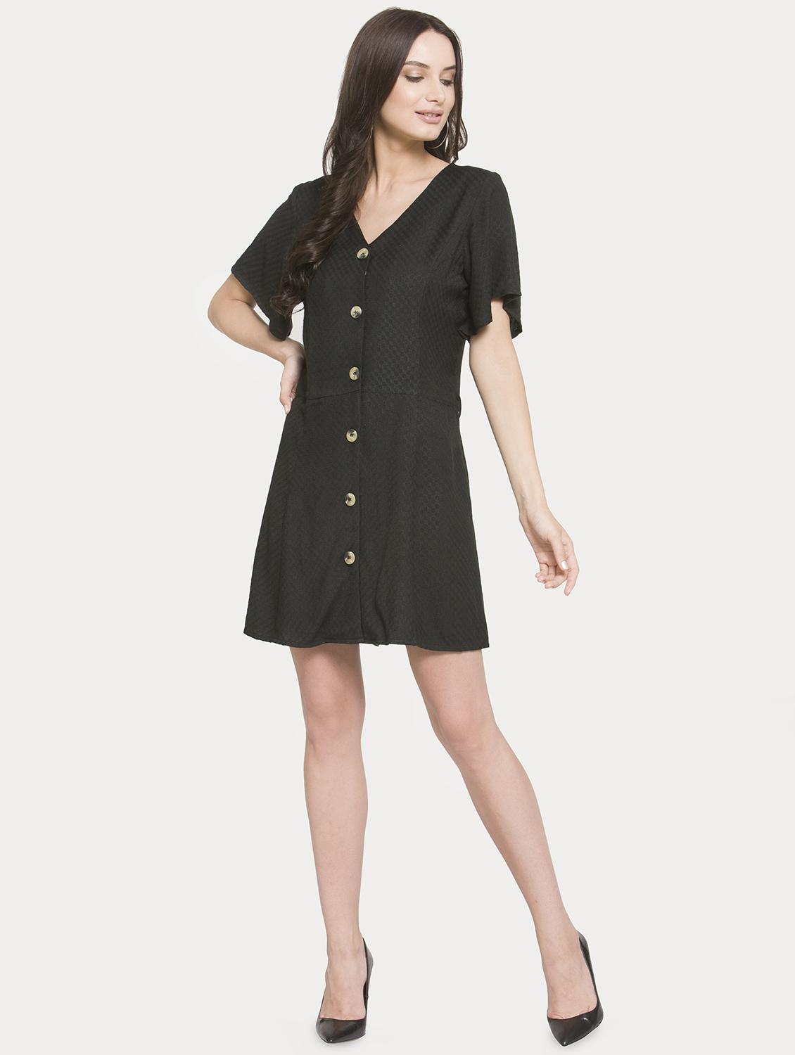 v neck button detail a-line dress - 16560001 - Zoom Image - 4