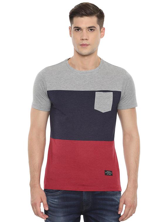 multi colored color block cut & sew pocket t-shirt - 16560170 - Zoom Image - 1