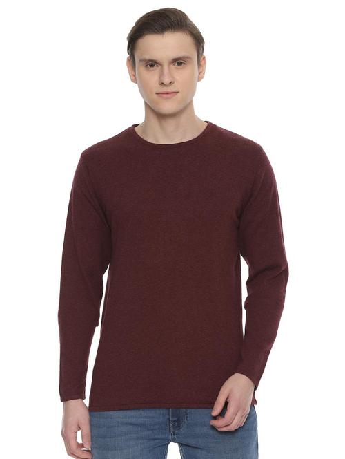 maroon solid pullover - 16560258 - Standard Image - 1