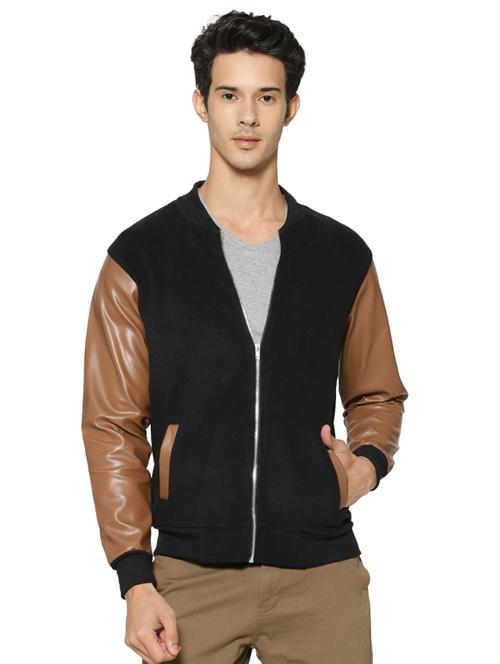black color block bomber jacket - 16561028 - Standard Image - 1