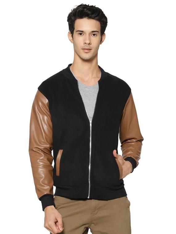 black color block bomber jacket - 16561028 - Zoom Image - 1
