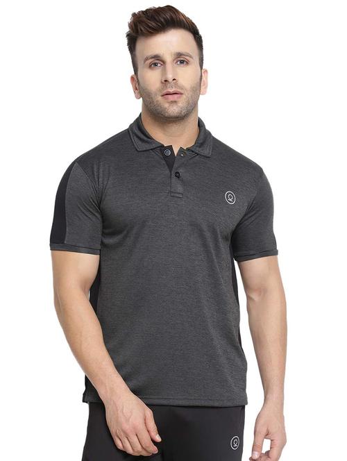 grey solid polo t-shirt - 16561159 - Standard Image - 1