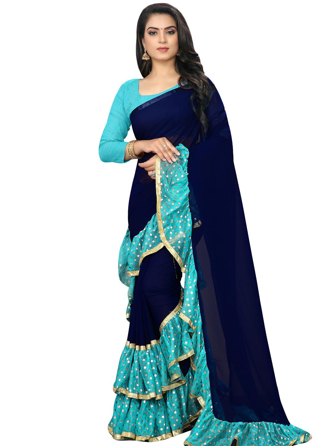 ruffle fusion saree with blouse - 16561519 - Zoom Image - 1