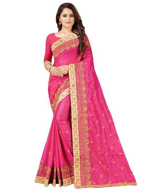 embroidered bordered saree with blouse - 16561911 - Standard Image - 1