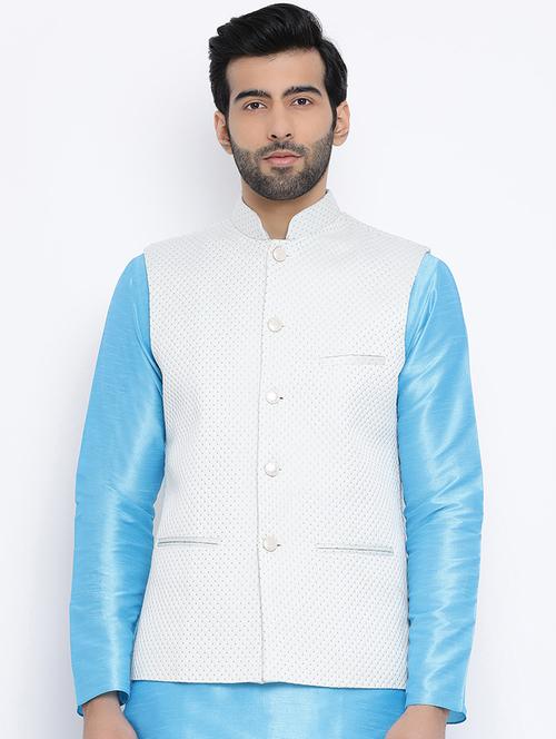 white silk blend nehru jacket - 16561964 - Standard Image - 1