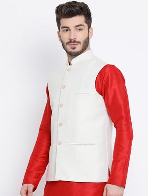 white silk solid nehru jacket - 16562002 - Standard Image - 2