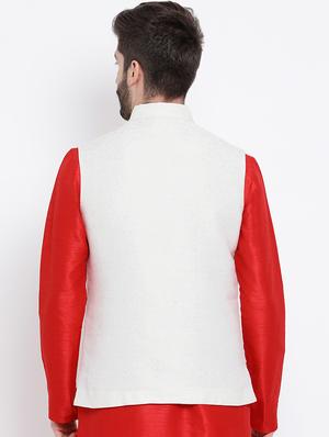 white silk solid nehru jacket - 16562002 - Standard Image - 3