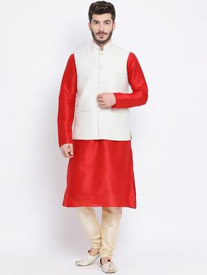 white silk solid nehru jacket - 16562002 - Standard Image - 4