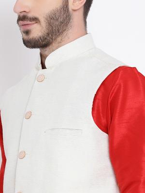white silk solid nehru jacket - 16562002 - Standard Image - 5