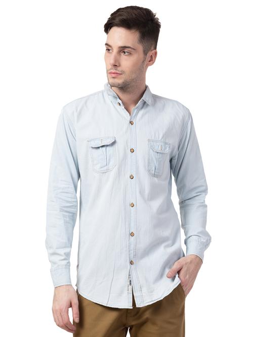 light blue solid denim casual shirt - 16562049 - Standard Image - 1