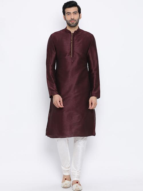 brown dupion kurta pyjama set - 16562109 - Standard Image - 1