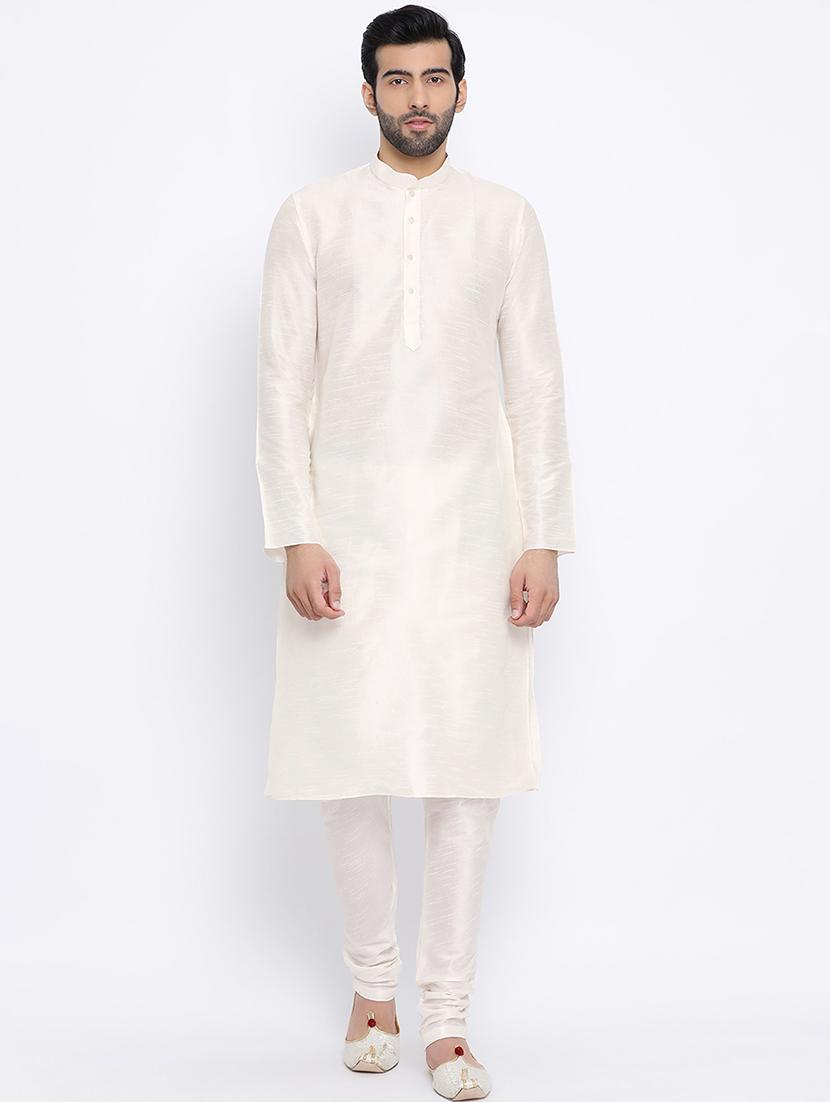 white dupion kurta pyjama set - 16562122 - Zoom Image - 1