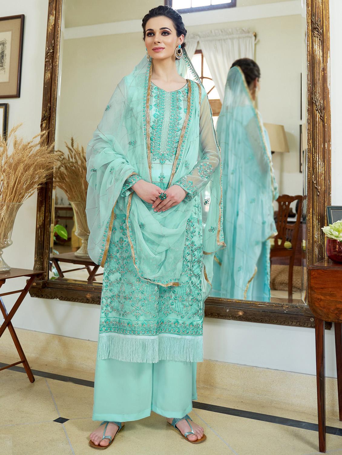 embroidered semi-stitched suit - 16562337 - Zoom Image - 1