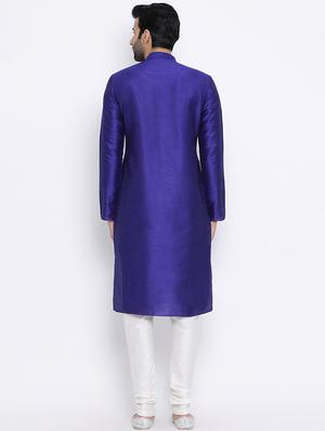 blue solid long kurta - 16562526 - Standard Image - 3