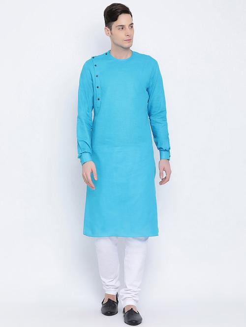 blue solid long kurta - 16562529 - Standard Image - 1