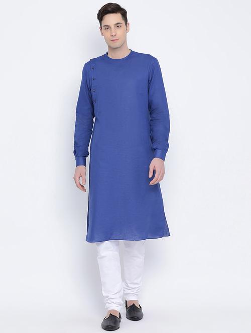 blue pure silk long kurta - 16562538 - Very Small Image - 1