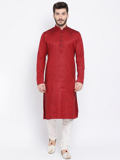 red jacquard long kurta - 16562555 - Standard Image - 1