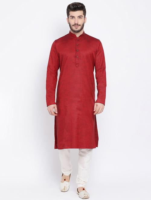 red jacquard long kurta - 16562555 -  Standard Image - 0