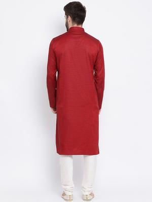 red jacquard long kurta - 16562555 - Standard Image - 3