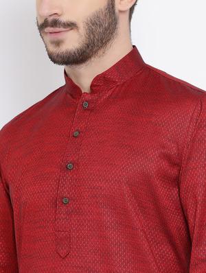 red jacquard long kurta - 16562555 - Standard Image - 4