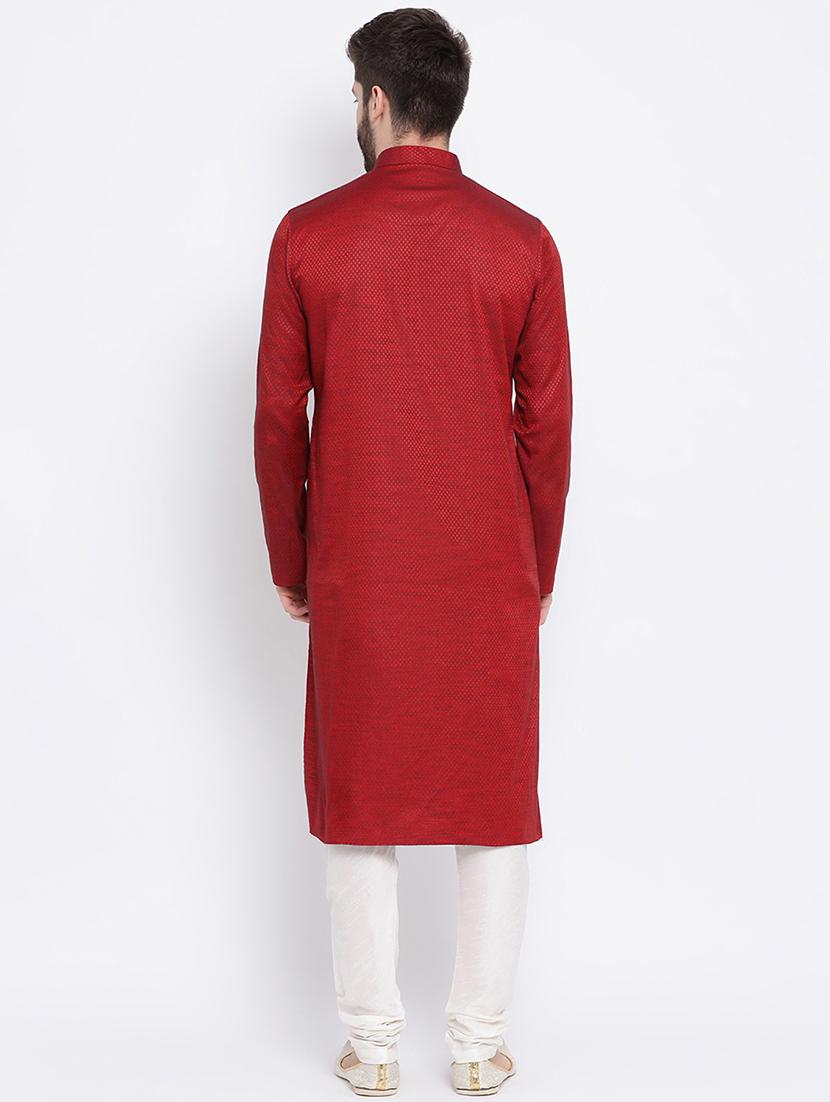 red jacquard long kurta - 16562555 - Zoom Image - 3