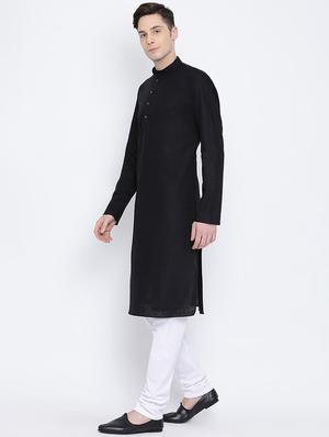 black solid long kurta - 16562579 - Standard Image - 3