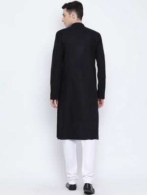 black solid long kurta - 16562579 - Standard Image - 4