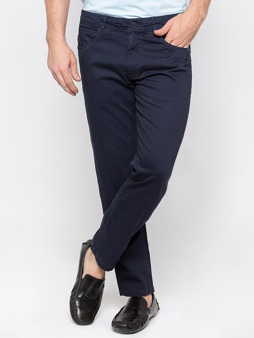 blue solid chinos - 16562918 - Standard Image - 1