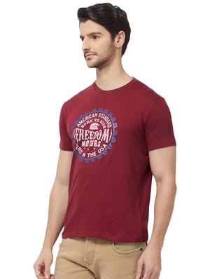 maroon typographic chest print t-shirt - 16563806 - Standard Image - 2