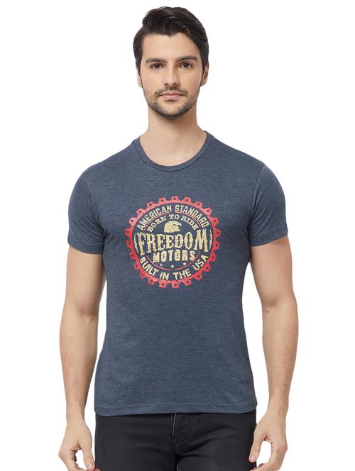 blue typographic chest print t-shirt - 16563807 - Standard Image - 1