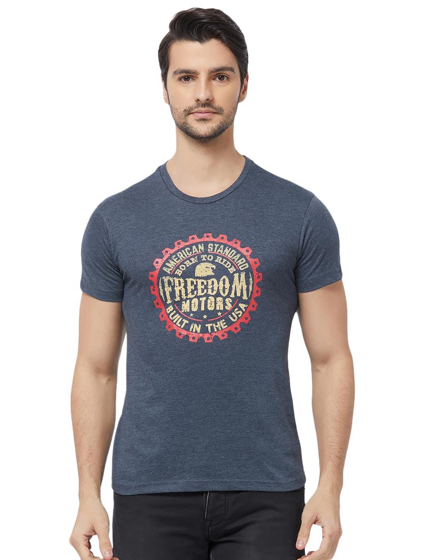 blue typographic chest print t-shirt - 16563807 - Zoom Image - 1