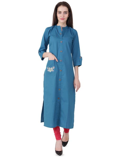 solid buttoned straight kurta - 16563847 - Standard Image - 1