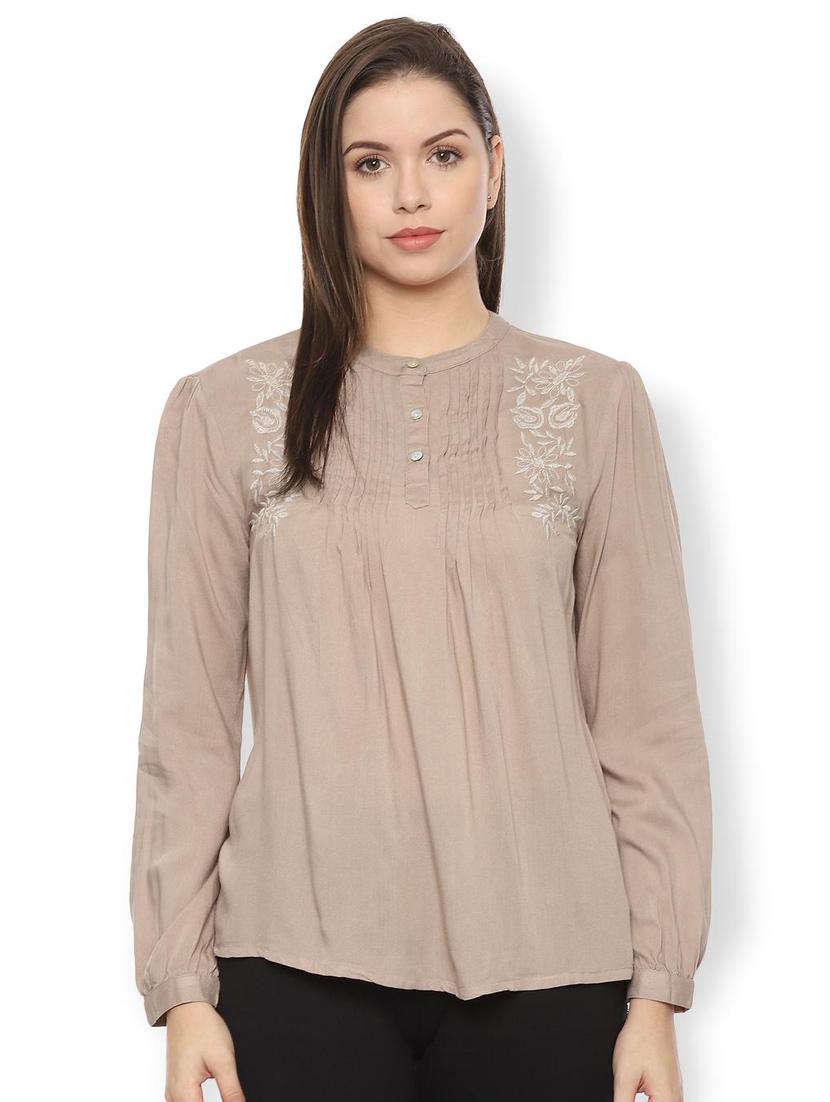 pleat detail embroidered top - 16565017 - Zoom Image - 1