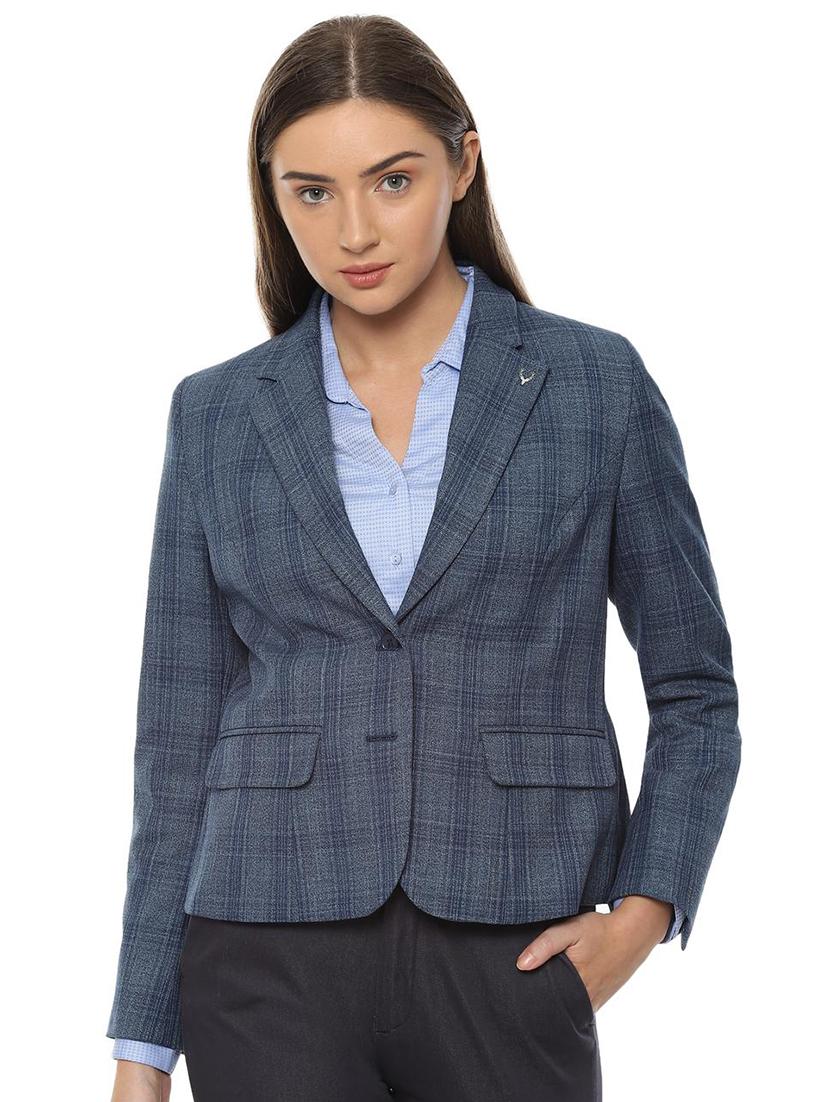 lapel neck checekred blazer - 16565046 - Zoom Image - 1