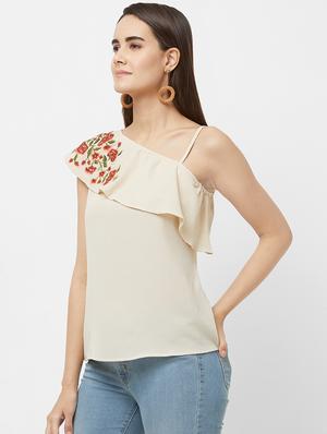 single shoulder embroidered detail top - 16565363 - Standard Image - 2