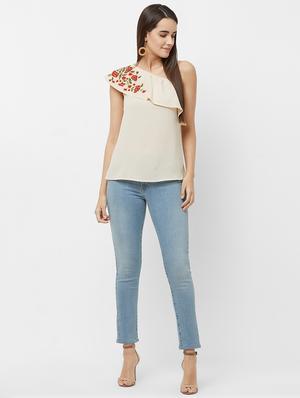 single shoulder embroidered detail top - 16565363 - Standard Image - 4
