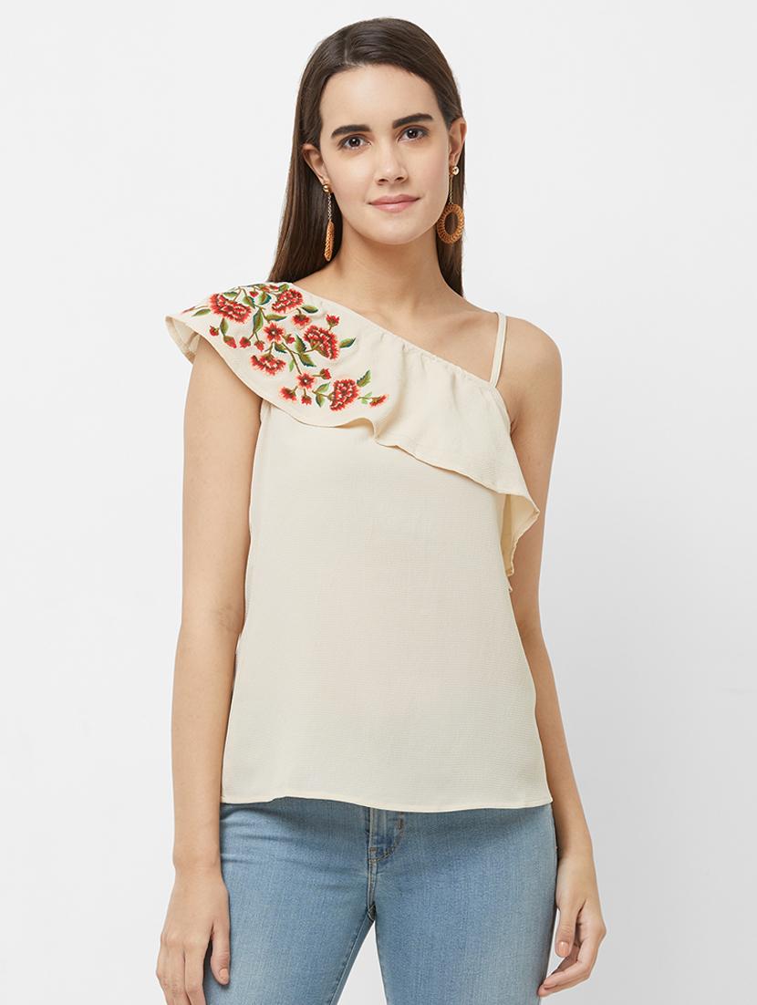 single shoulder embroidered detail top - 16565363 - Zoom Image - 1